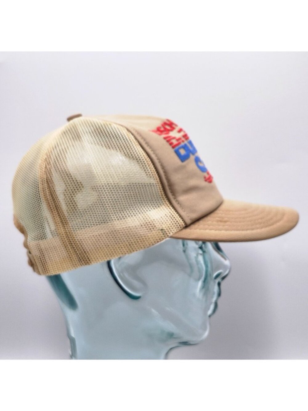 Vintage Bosch Builders Saw Mesh Trucker Hat Adjustable Snapback Beige with Red & - Picture 8 of 12